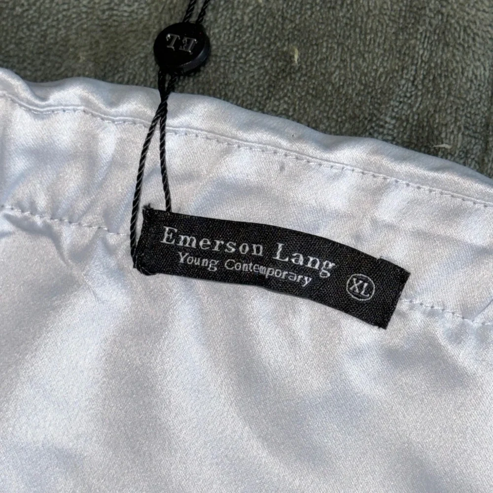 NWT Emerson Lang Pale Blue Satin Midi Skirt XL Side Tie Slit Minimalist Office